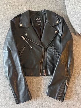 Zara Black Faux Leather Asymmetric Moto Jacket